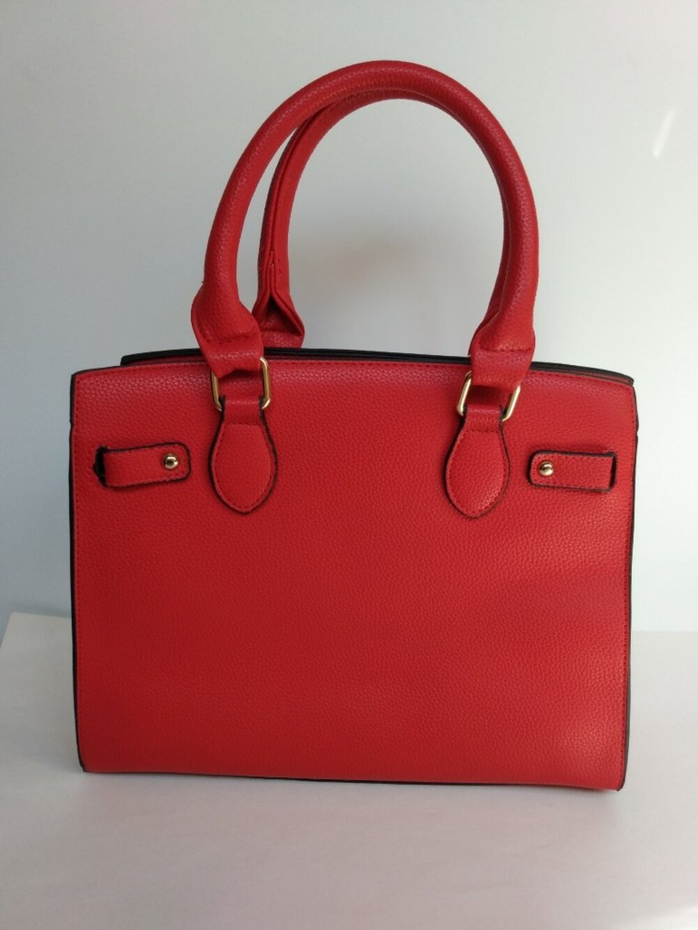 Red PU Faux Leather Handbag Purse Crossbody Satchel NWOT Tote Handles Bag New